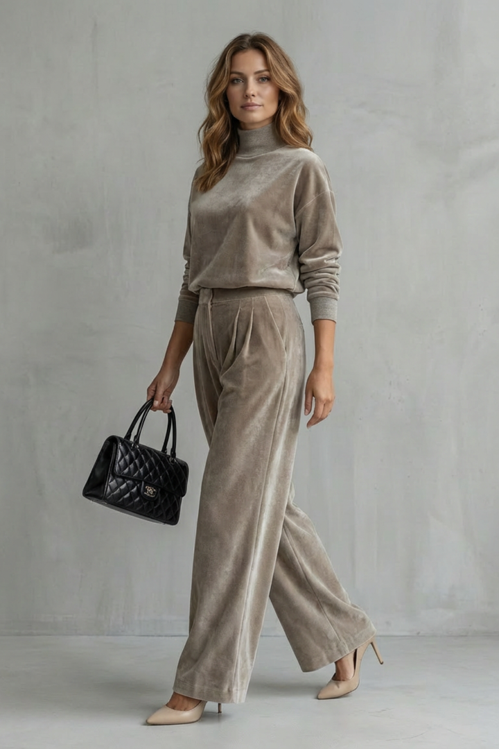 Women's Velour High Neck Top and Trouser Co-ord Set - Fresienne
