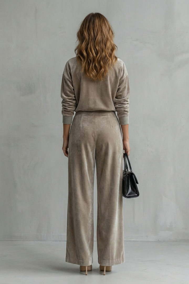 Women's Velour High Neck Top and Trouser Co-ord Set - Fresienne
