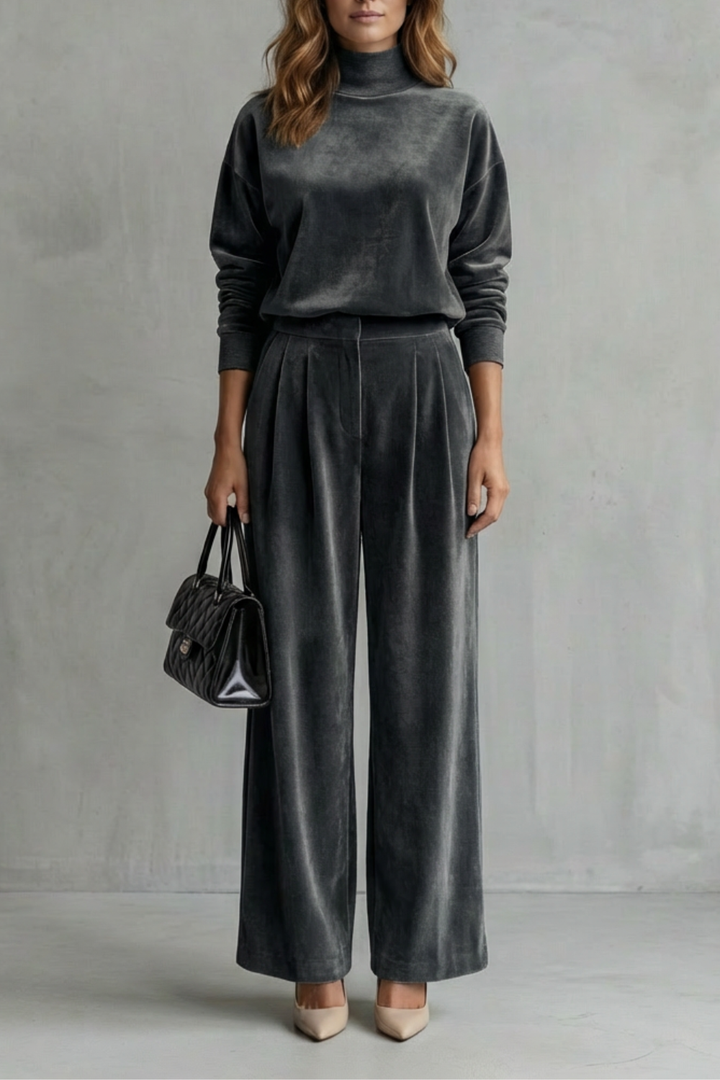 Women's Velour High Neck Top and Trouser Co-ord Set - Fresienne