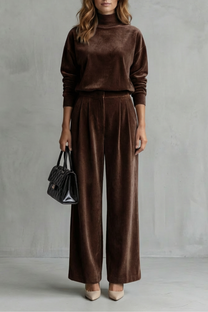 Women's Velour High Neck Top and Trouser Co-ord Set - Fresienne