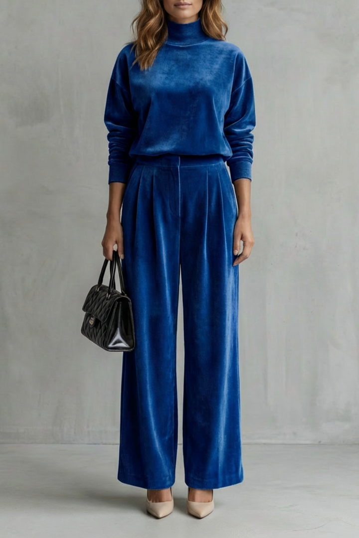 Women's Velour High Neck Top and Trouser Co-ord Set - Fresienne