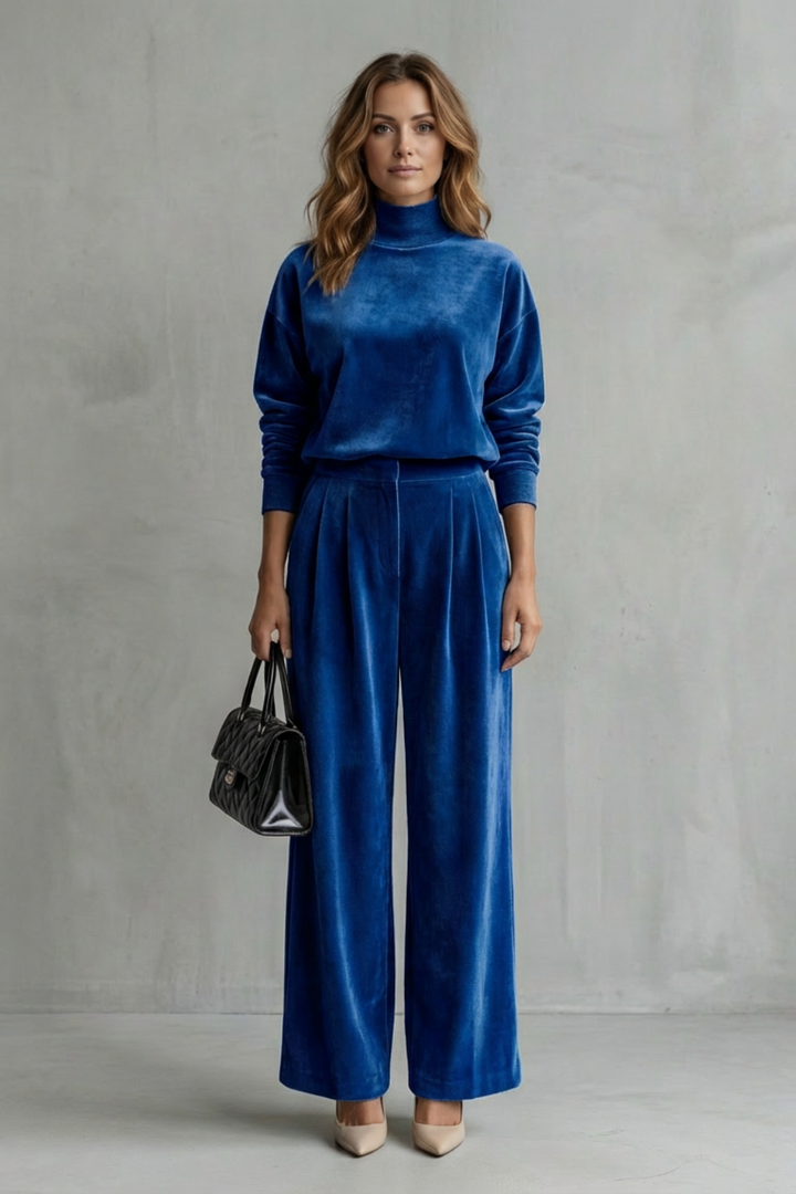 Women's Velour High Neck Top and Trouser Co-ord Set - Fresienne