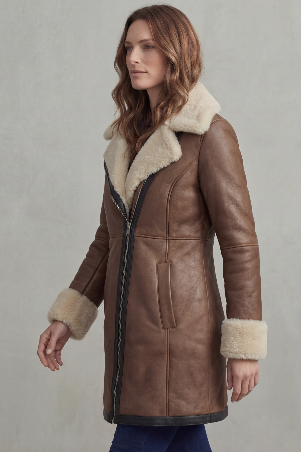 Women's Leather Winter Coat with Shearling Collar – Georgiana