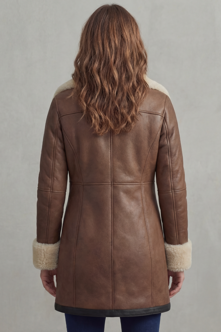 Women's Leather Winter Coat with Shearling Collar – Georgiana