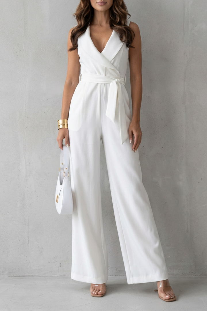 Women's Sleeveless Wide Leg Jumpsuit with Wrap Waist - Ilarienne