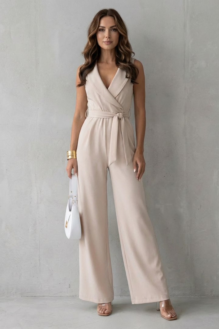 Women's Sleeveless Wide Leg Jumpsuit with Wrap Waist - Ilarienne