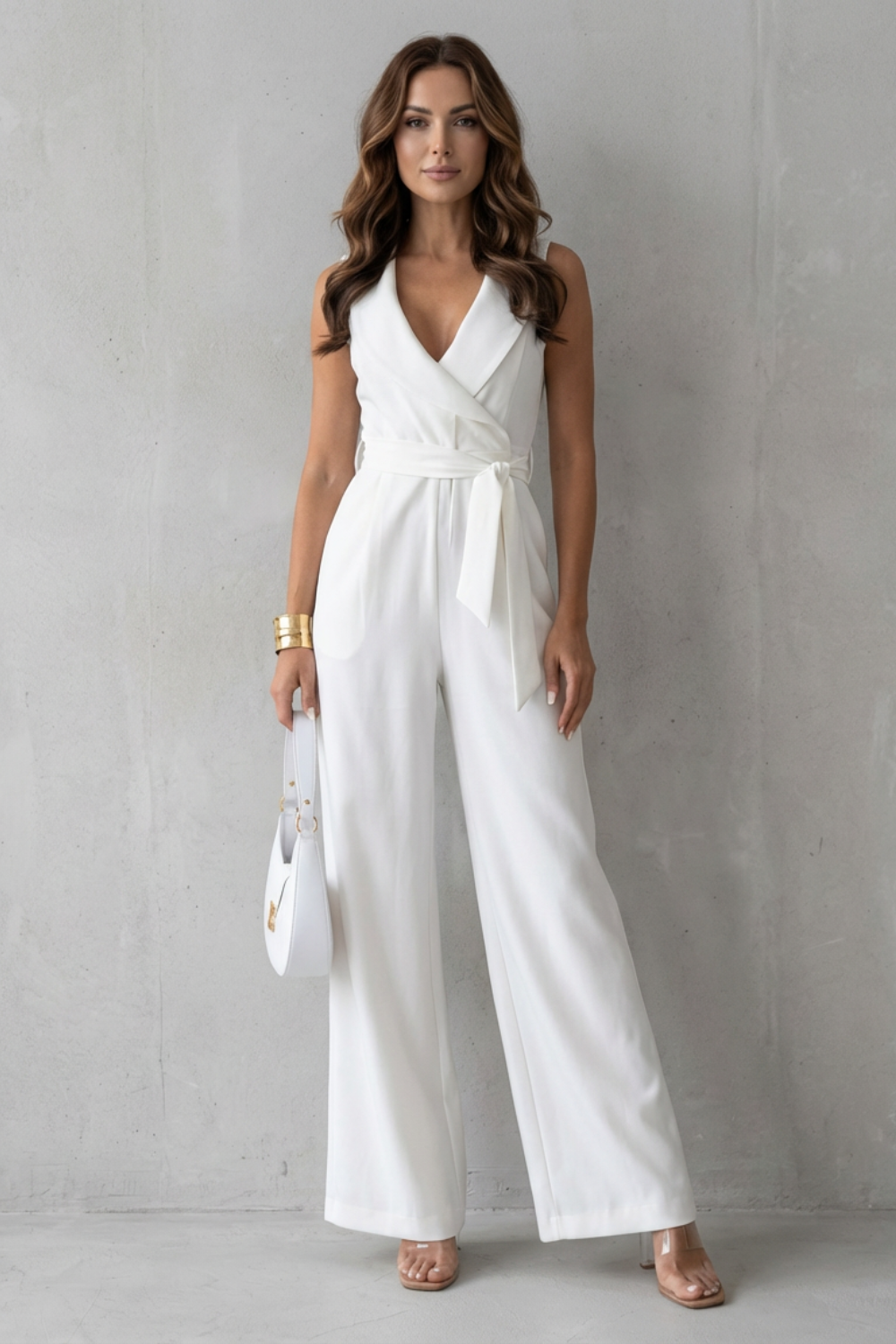 Women's Sleeveless Wide Leg Jumpsuit with Wrap Waist - Ilarienne