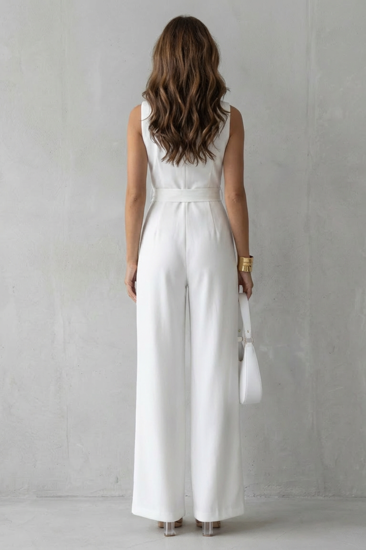 Women's Sleeveless Wide Leg Jumpsuit with Wrap Waist - Ilarienne