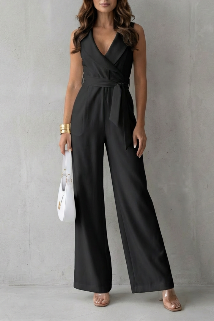 Women's Sleeveless Wide Leg Jumpsuit with Wrap Waist - Ilarienne