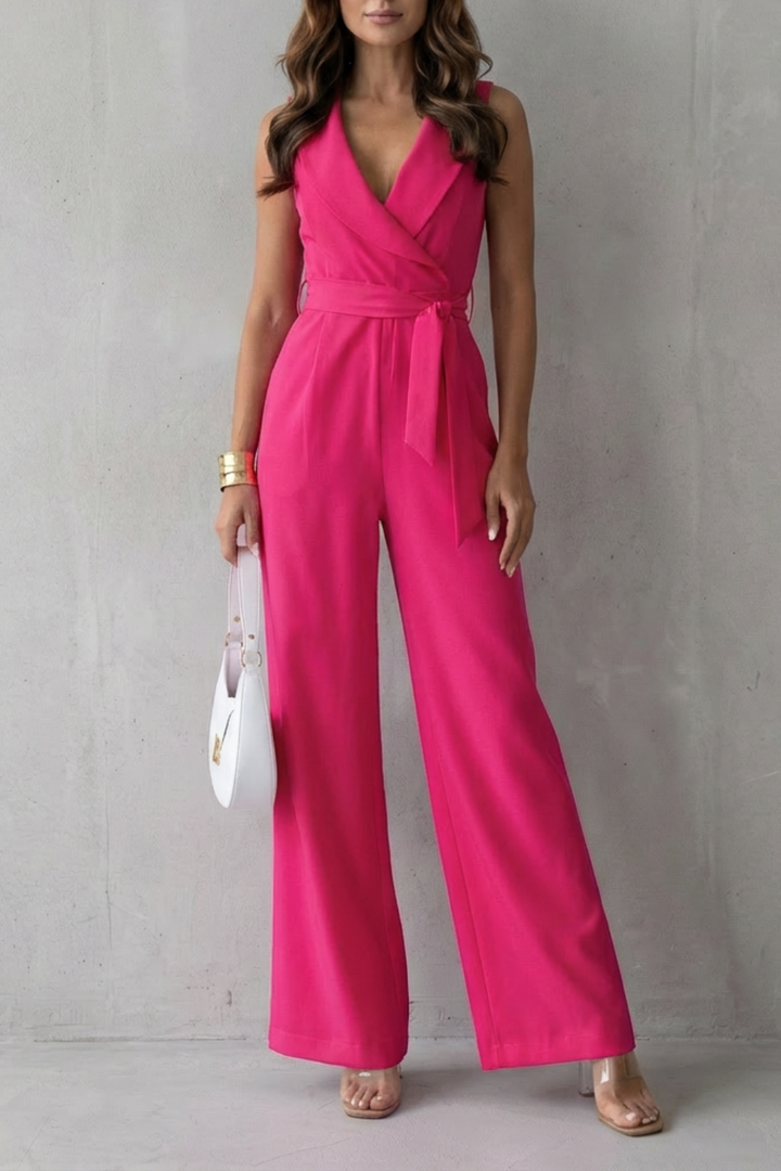 Women's Sleeveless Wide Leg Jumpsuit with Wrap Waist - Ilarienne