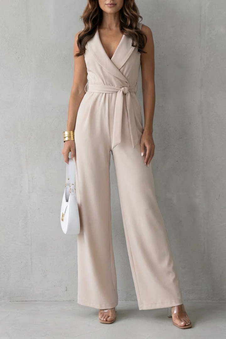 Women's Sleeveless Wide Leg Jumpsuit with Wrap Waist - Ilarienne