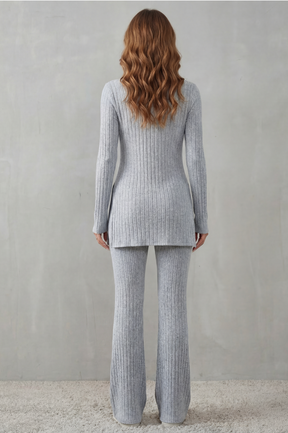 Women's Ribbed Tunic Top and Flared Trouser Co-ord Set - Evrienne