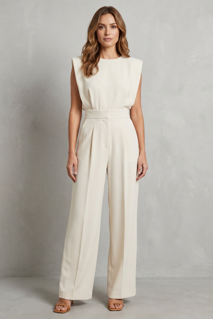 Women's Sleeveless Belted Wide Leg Jumpsuit - Marveille