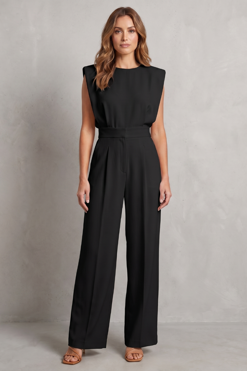 Women's Sleeveless Belted Wide Leg Jumpsuit - Marveille