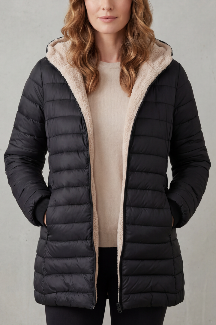 Women's Sherpa-Lined Hooded Puffer Jacket – Nadia