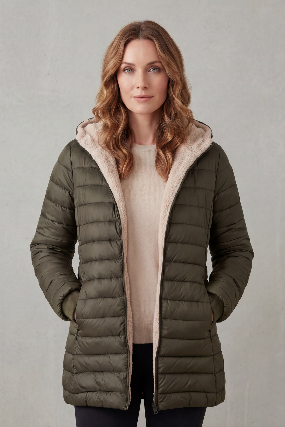 Women's Sherpa-Lined Hooded Puffer Jacket – Nadia