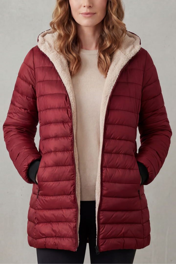Women's Sherpa-Lined Hooded Puffer Jacket – Nadia