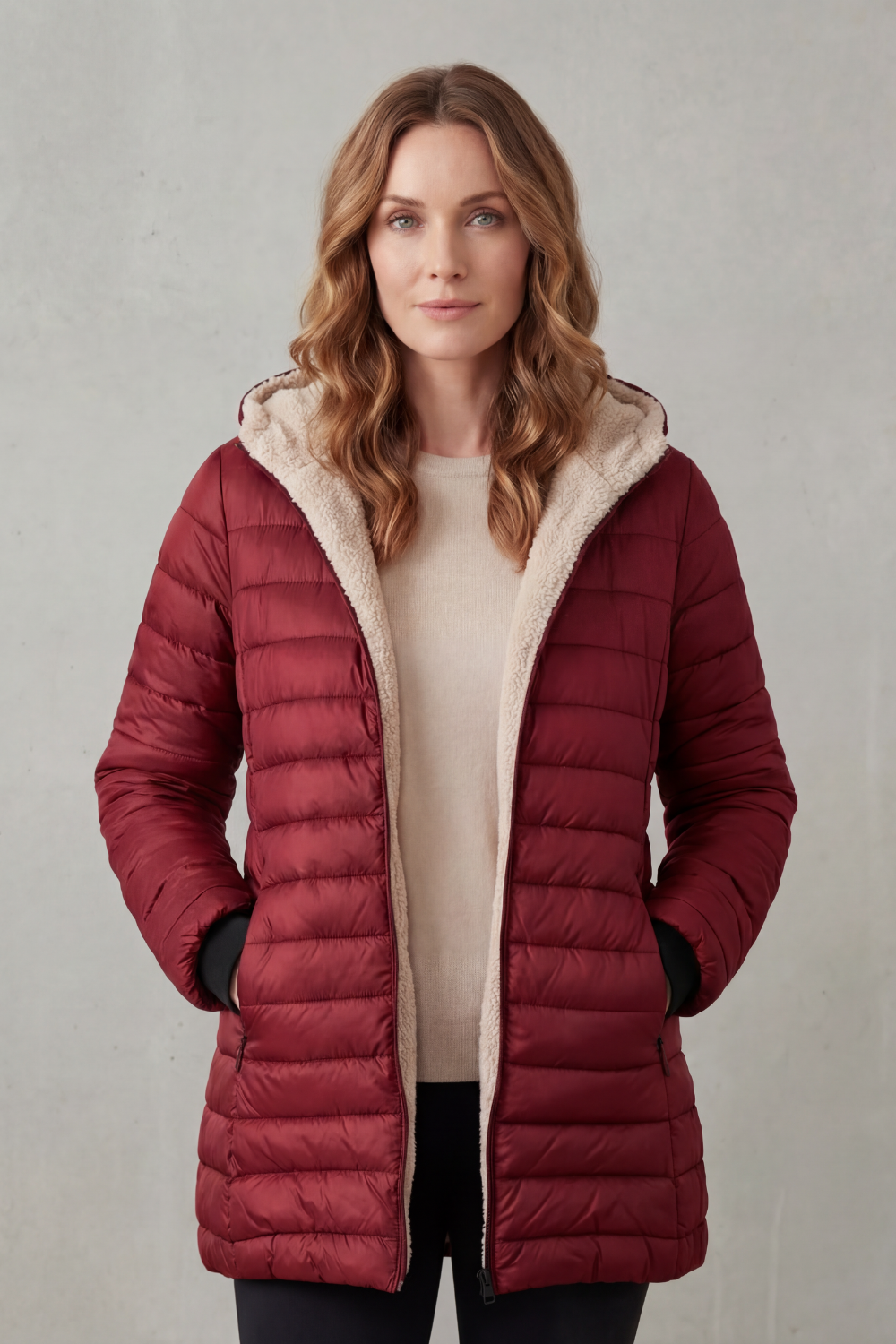 Women's Sherpa-Lined Hooded Puffer Jacket – Nadia