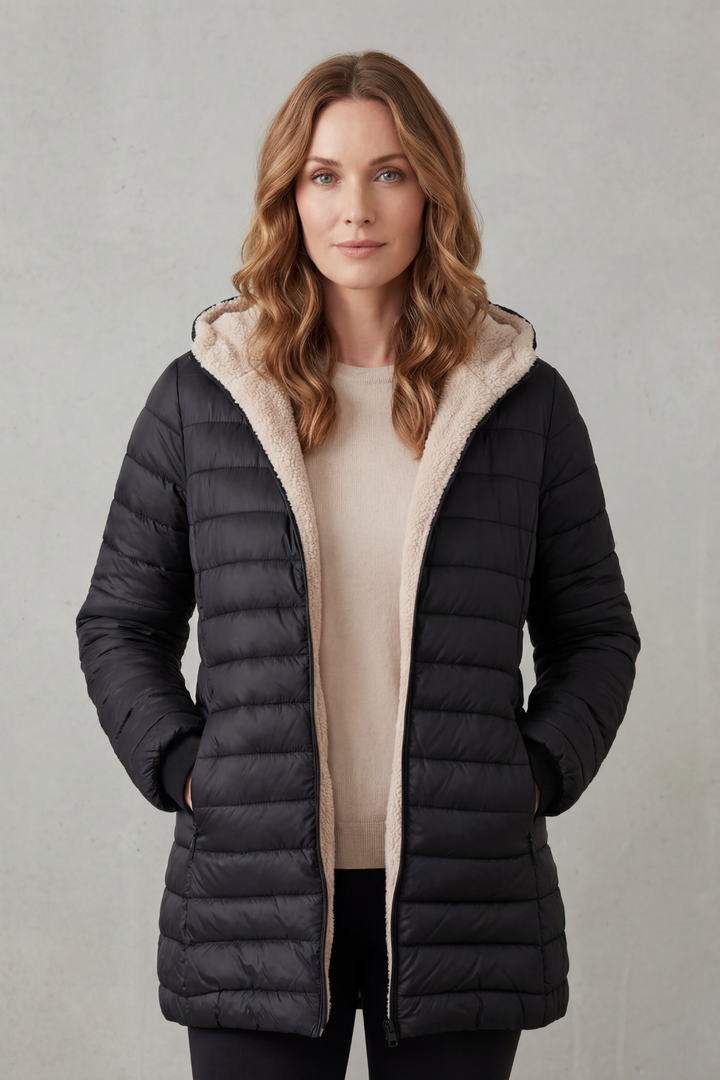 Women's Sherpa-Lined Hooded Puffer Jacket – Nadia