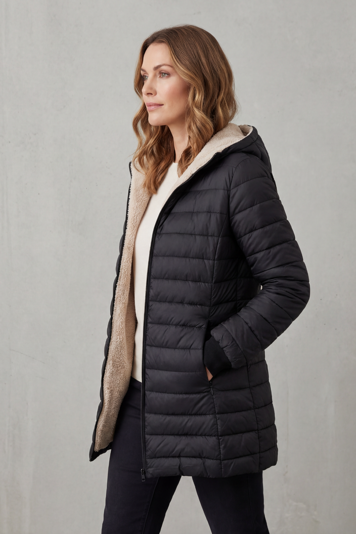 Women's Sherpa-Lined Hooded Puffer Jacket – Nadia