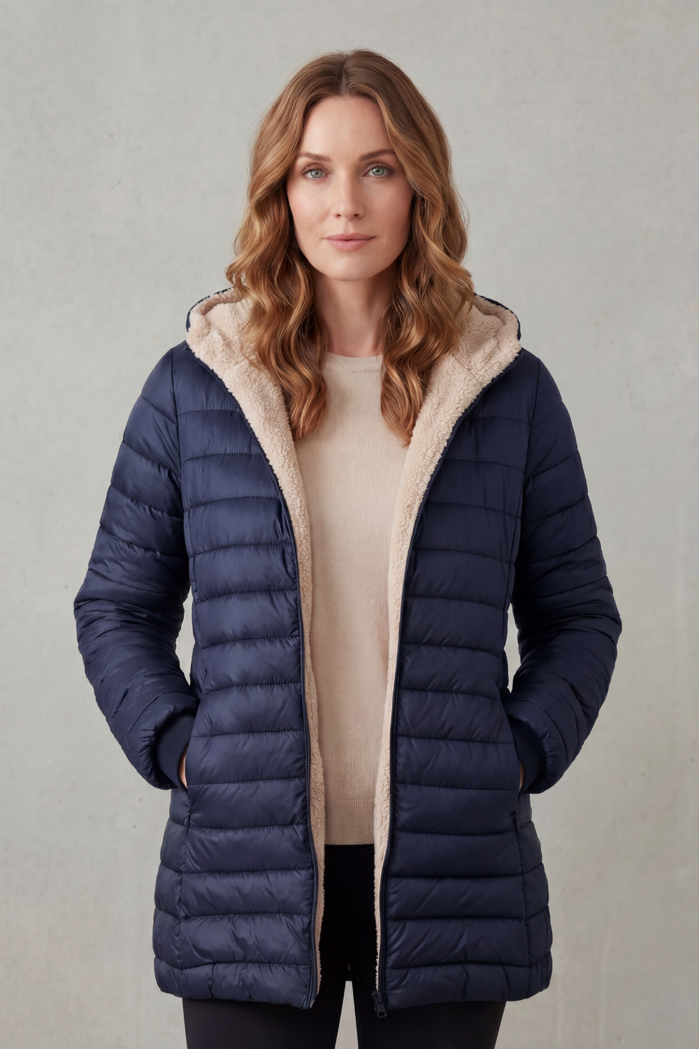 Women's Sherpa-Lined Hooded Puffer Jacket – Nadia