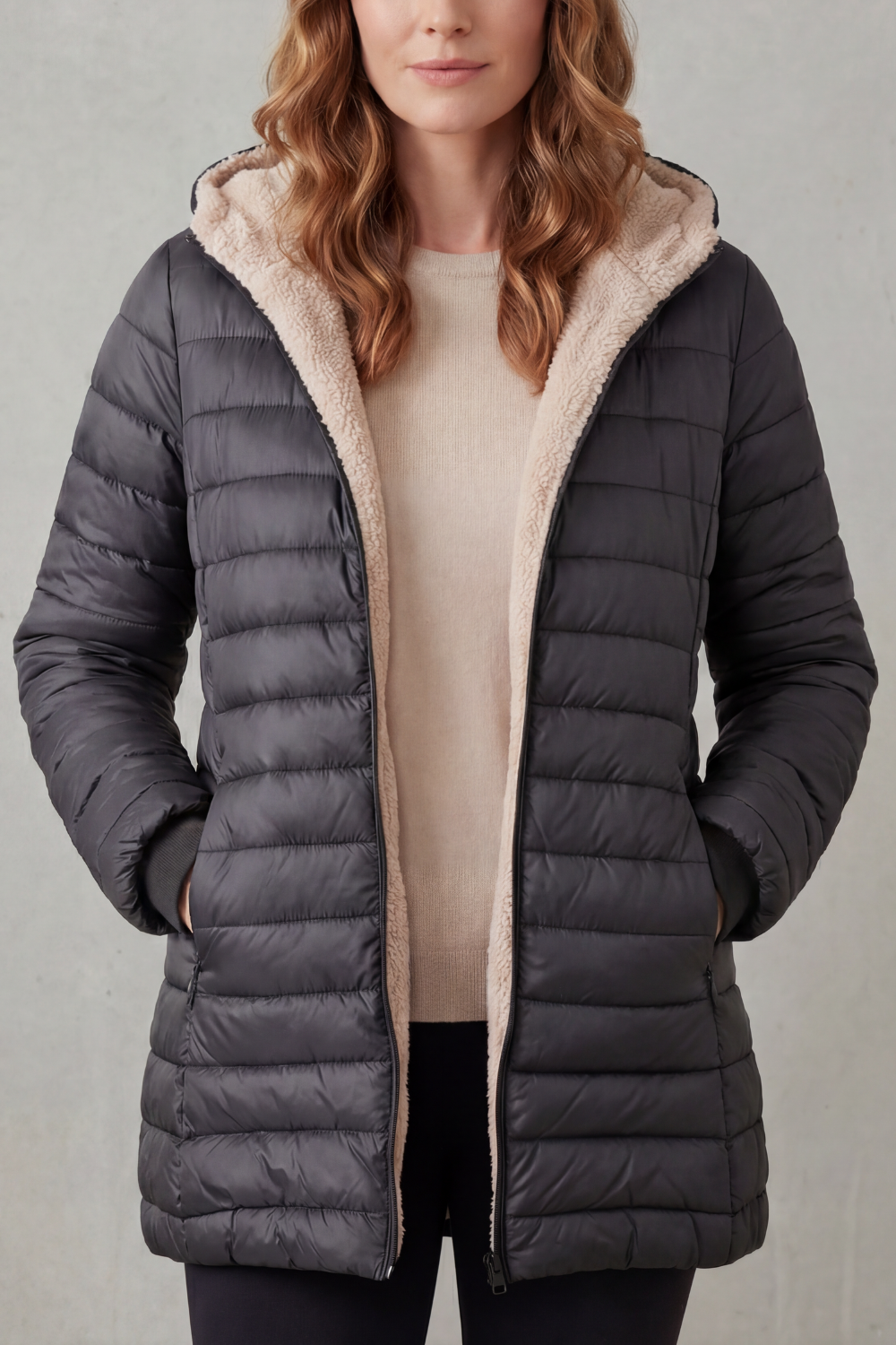 Women's Sherpa-Lined Hooded Puffer Jacket – Nadia