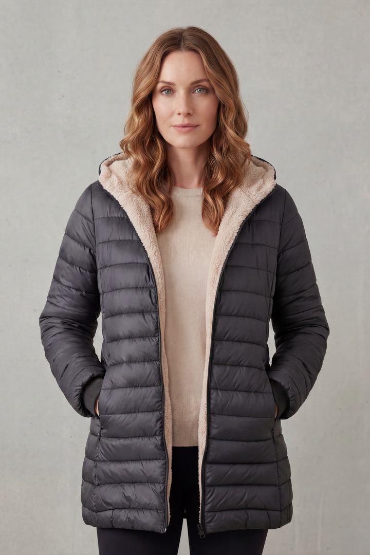 Women's Sherpa-Lined Hooded Puffer Jacket – Nadia