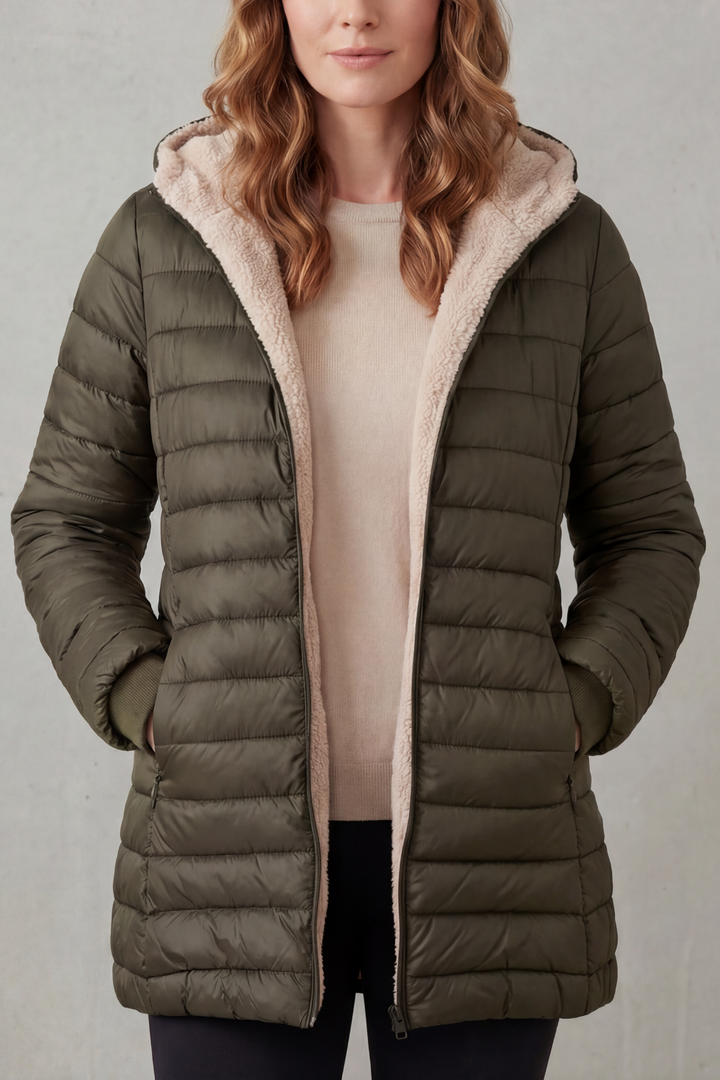 Women's Sherpa-Lined Hooded Puffer Jacket – Nadia