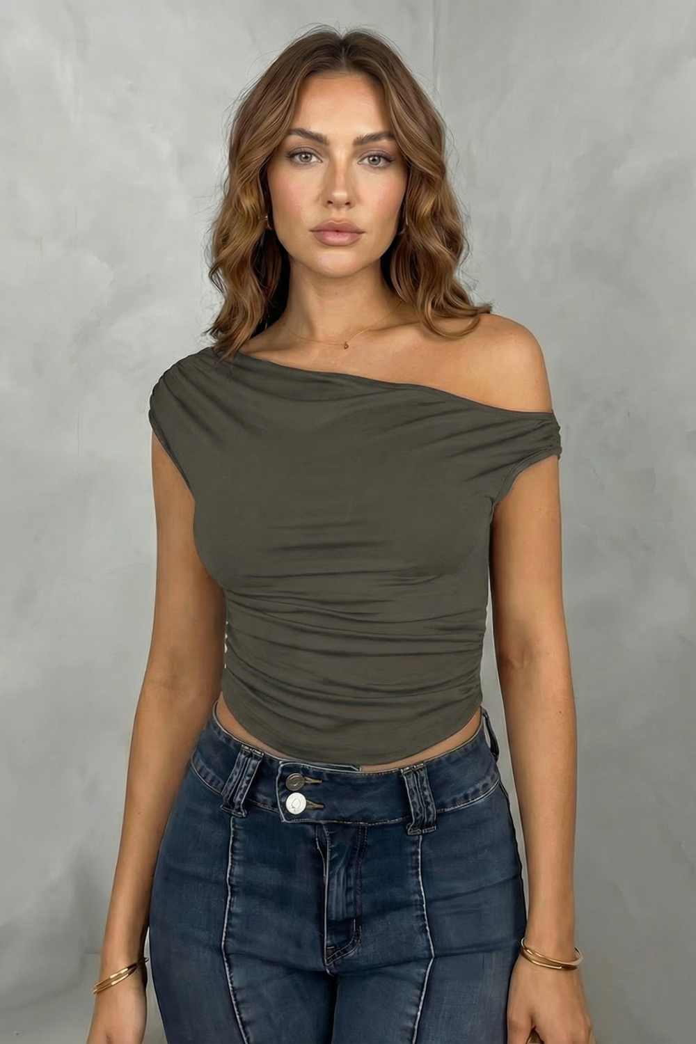Women's Ruched One-Shoulder Top - Sanvienne