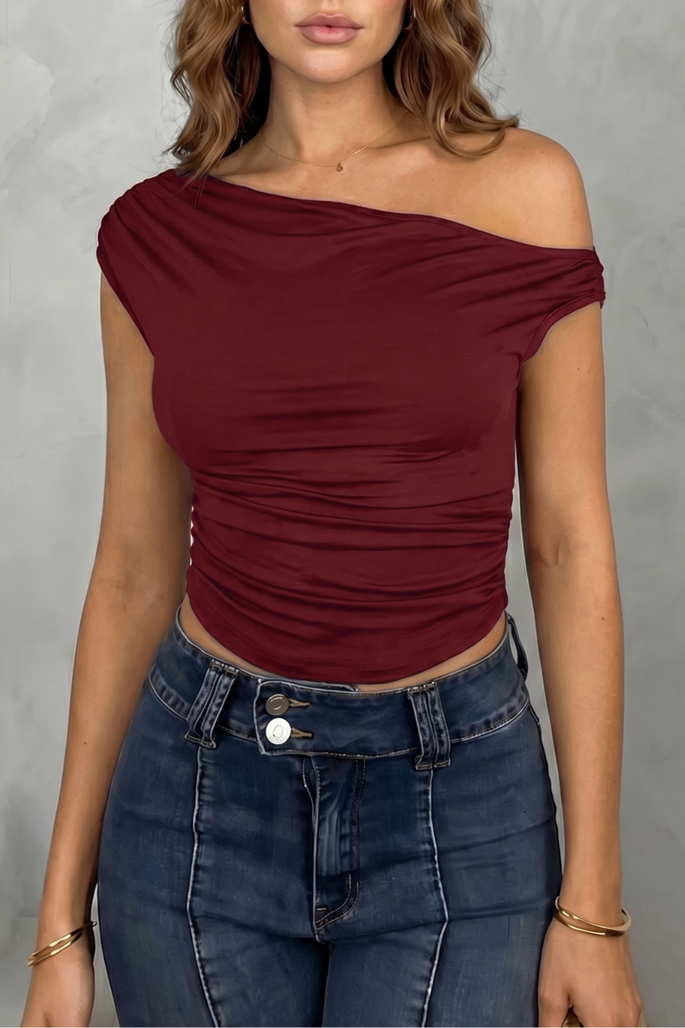 Women's Ruched One-Shoulder Top - Sanvienne