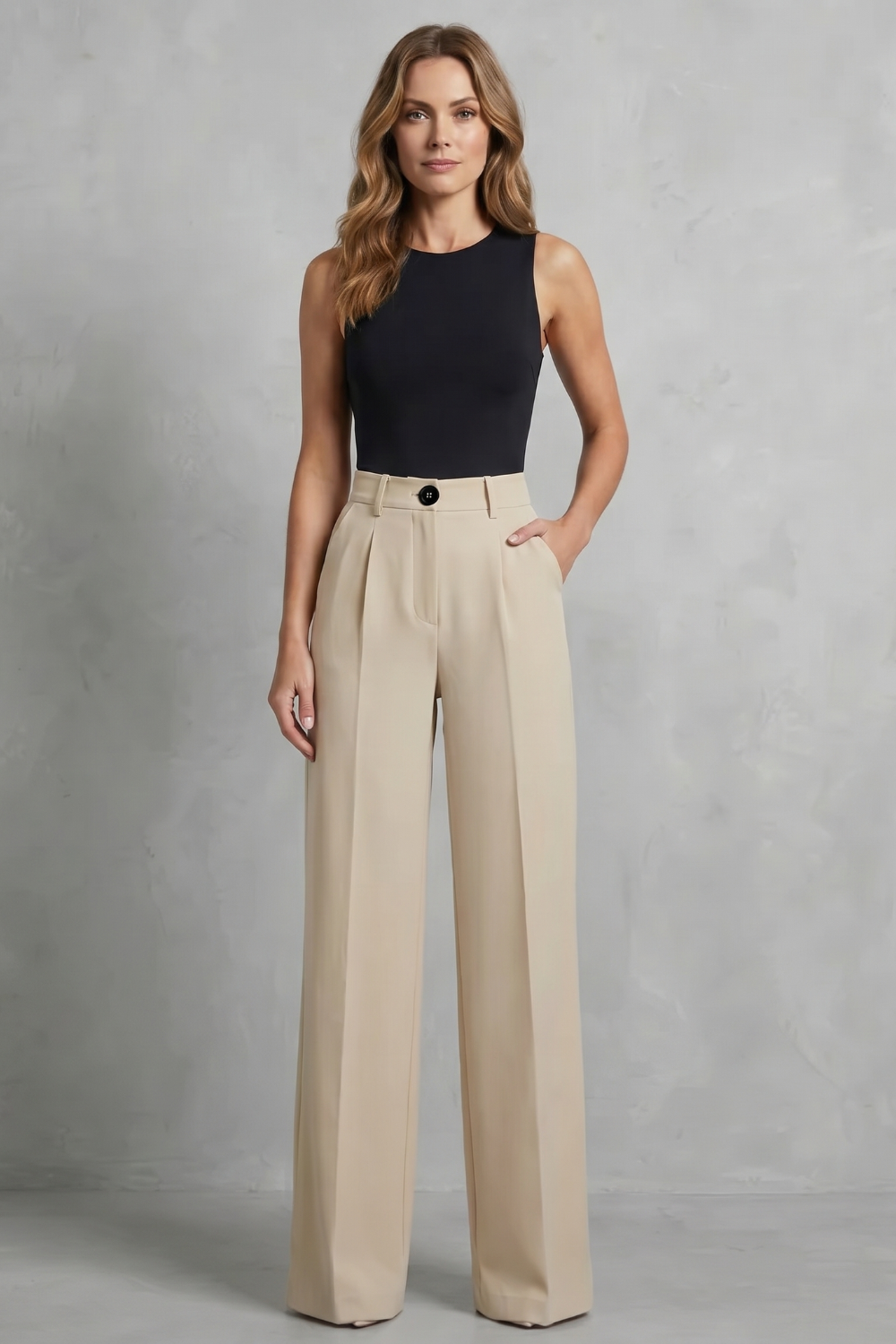 Women's High Waisted Pleated Wide Leg Trousers - Novélie