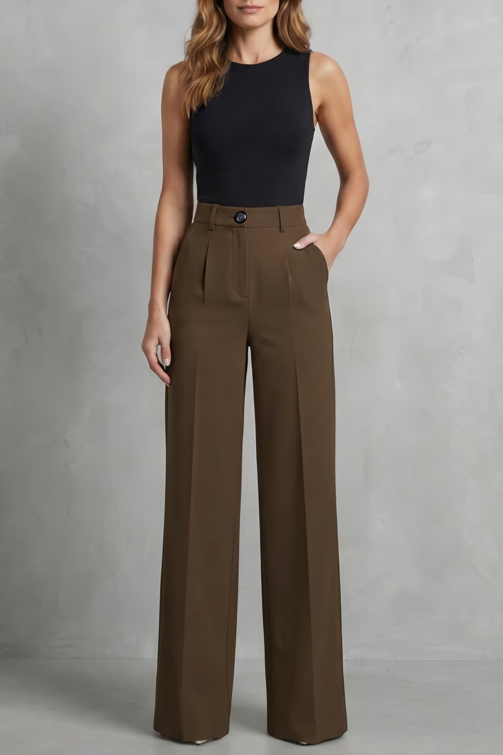 Women's High Waisted Pleated Wide Leg Trousers - Novélie