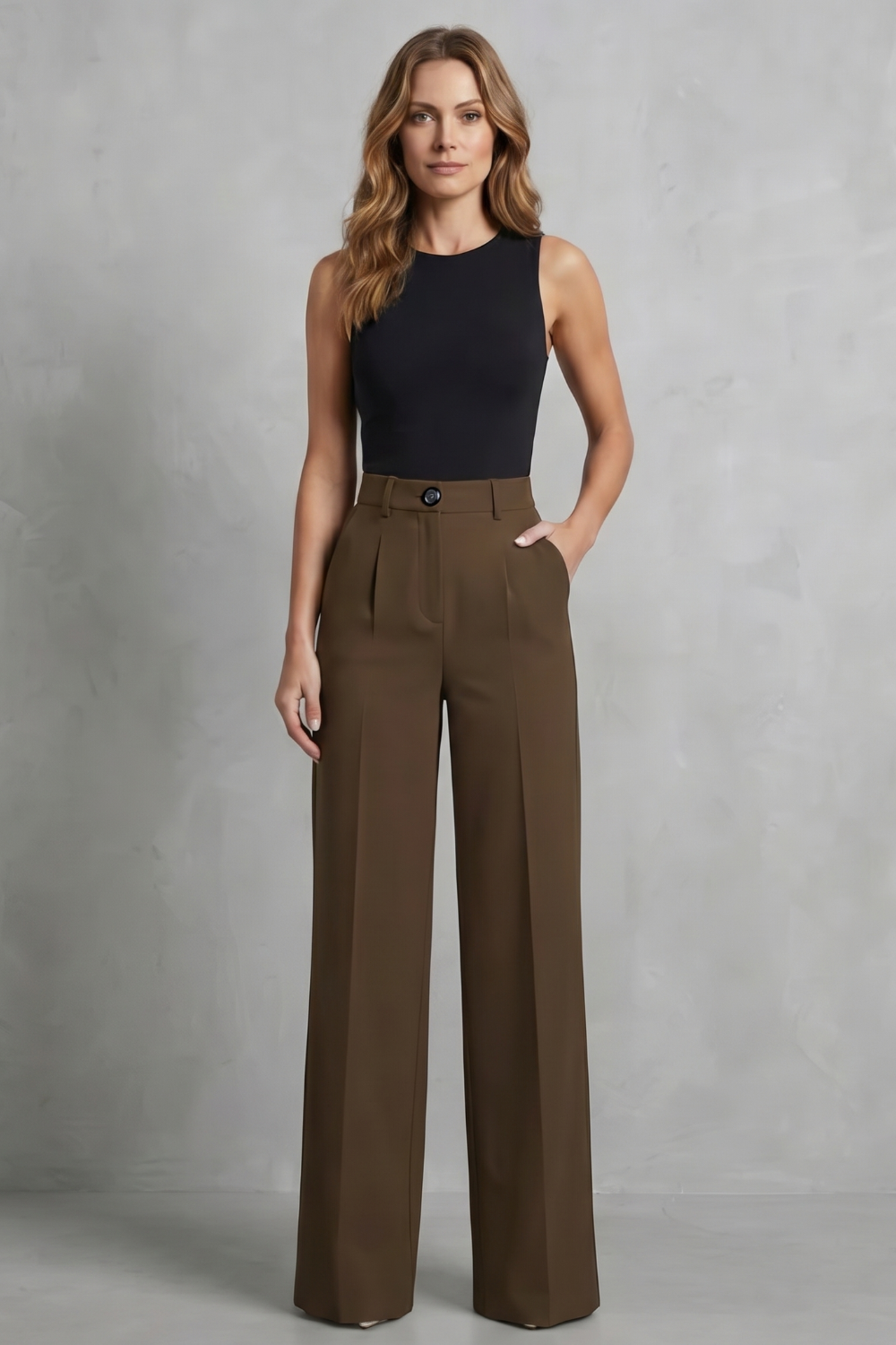 Women's High Waisted Pleated Wide Leg Trousers - Novélie