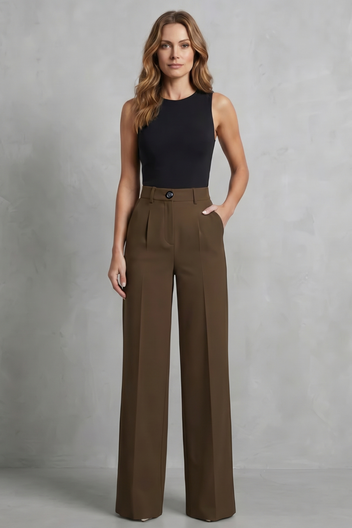 Women's High Waisted Pleated Wide Leg Trousers - Novélie