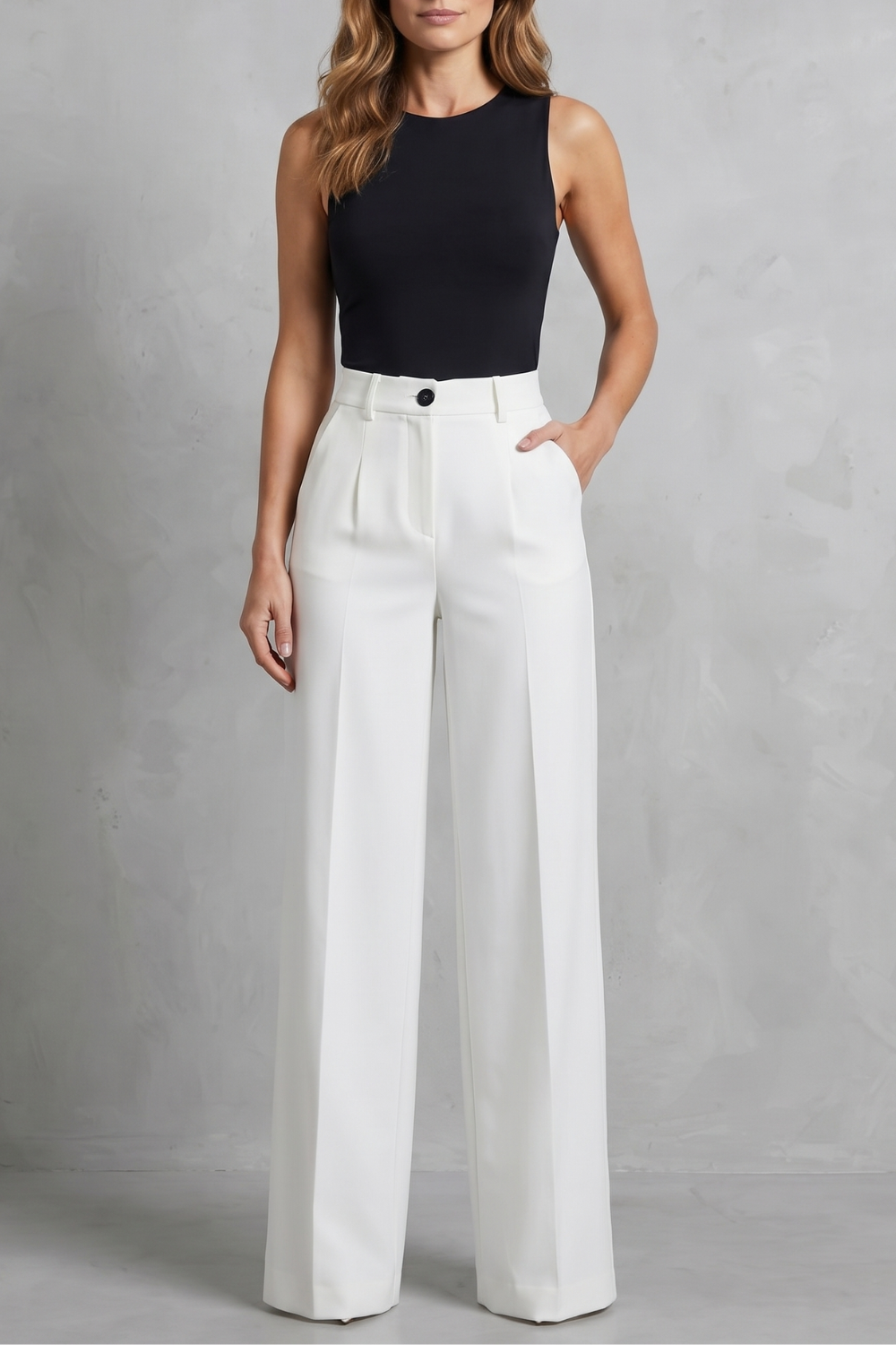 Women's High Waisted Pleated Wide Leg Trousers - Novélie