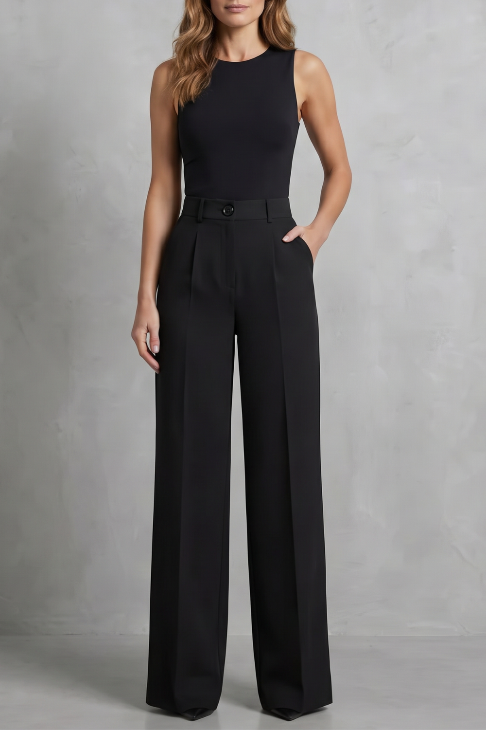 Women's High Waisted Pleated Wide Leg Trousers - Novélie