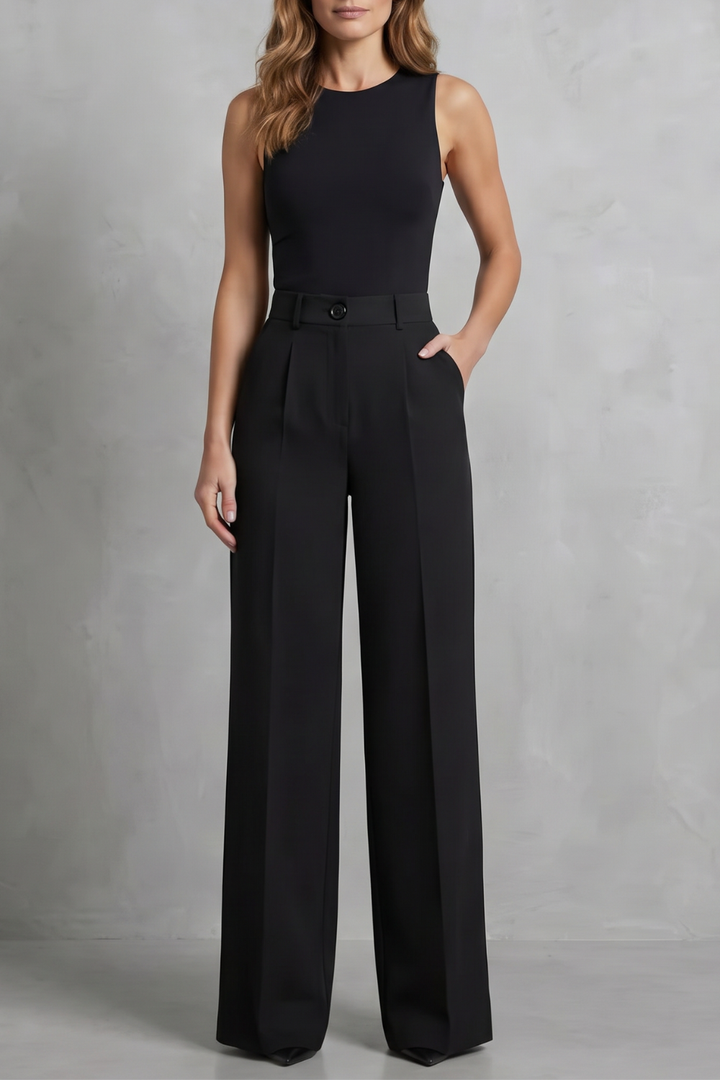 Women's High Waisted Pleated Wide Leg Trousers - Novélie