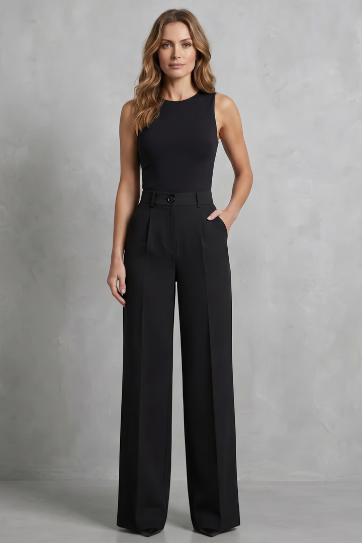 Women's High Waisted Pleated Wide Leg Trousers - Novélie