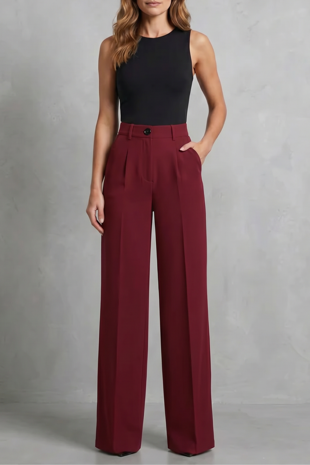 Women's High Waisted Pleated Wide Leg Trousers - Novélie