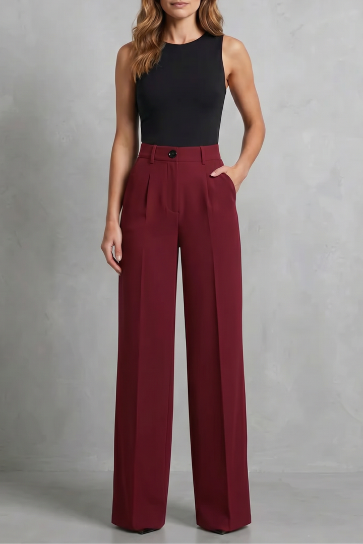 Women's High Waisted Pleated Wide Leg Trousers - Novélie