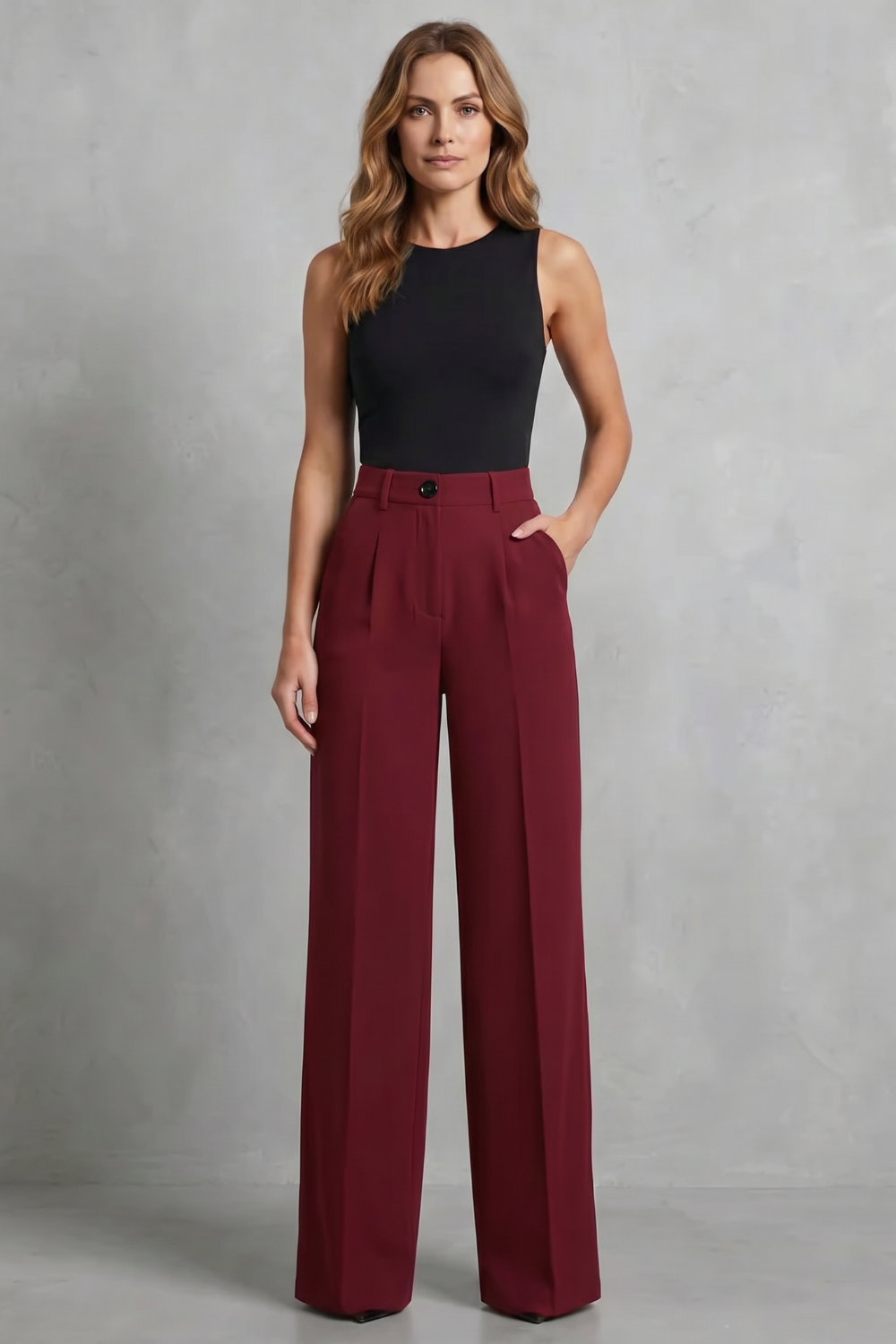Women's High Waisted Pleated Wide Leg Trousers - Novélie