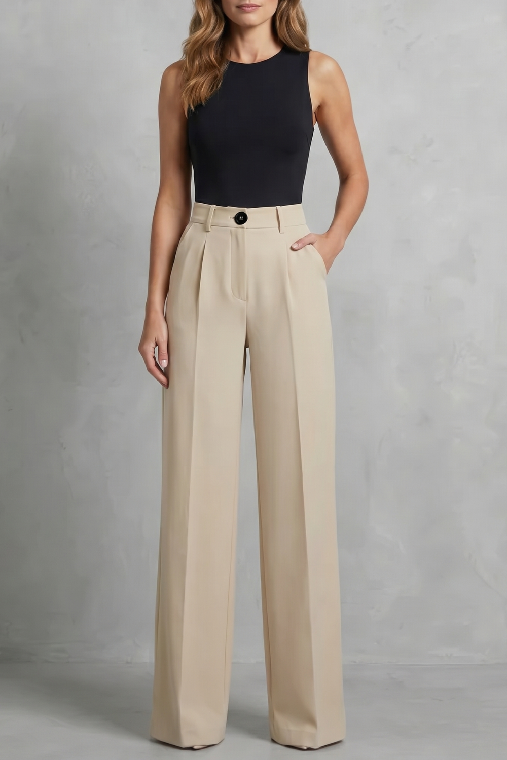 Women's High Waisted Pleated Wide Leg Trousers - Novélie