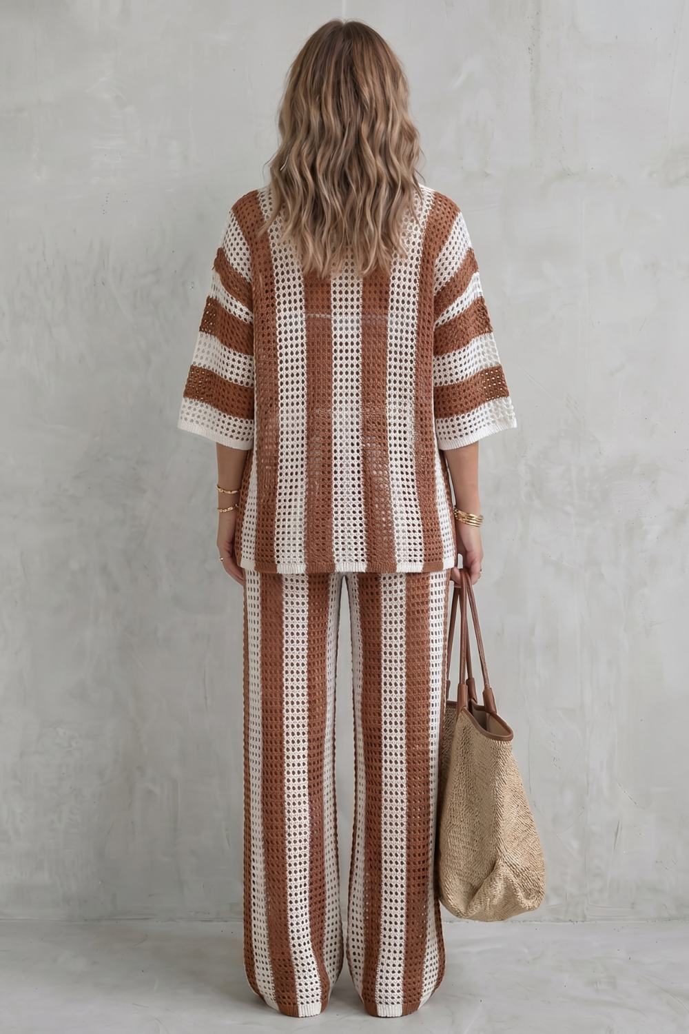 Women's Striped Knit Shirt and Trouser Co-ord Set - Elvanne
