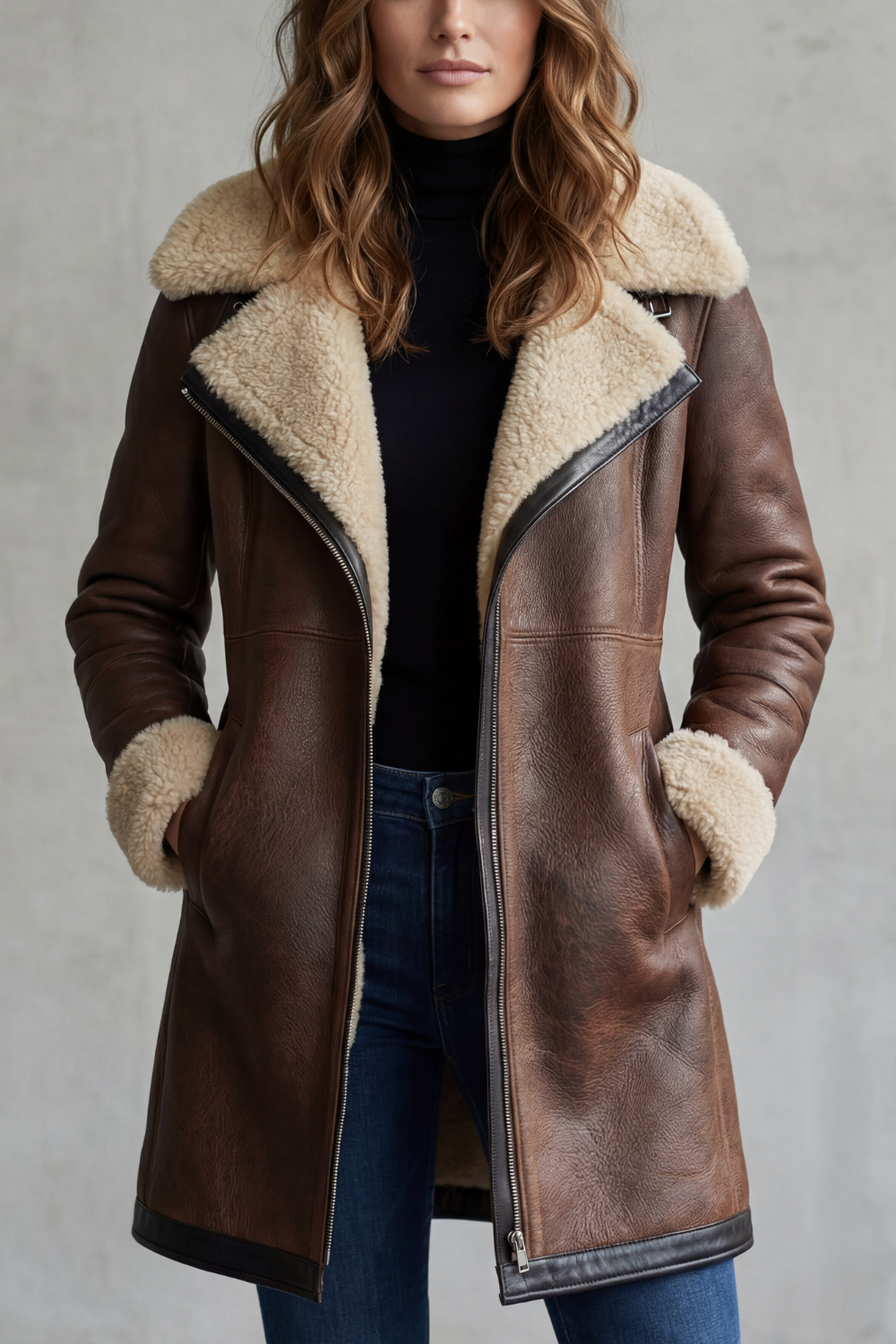 Women's Elegant Leather Coat with Shearling Lining – Amara