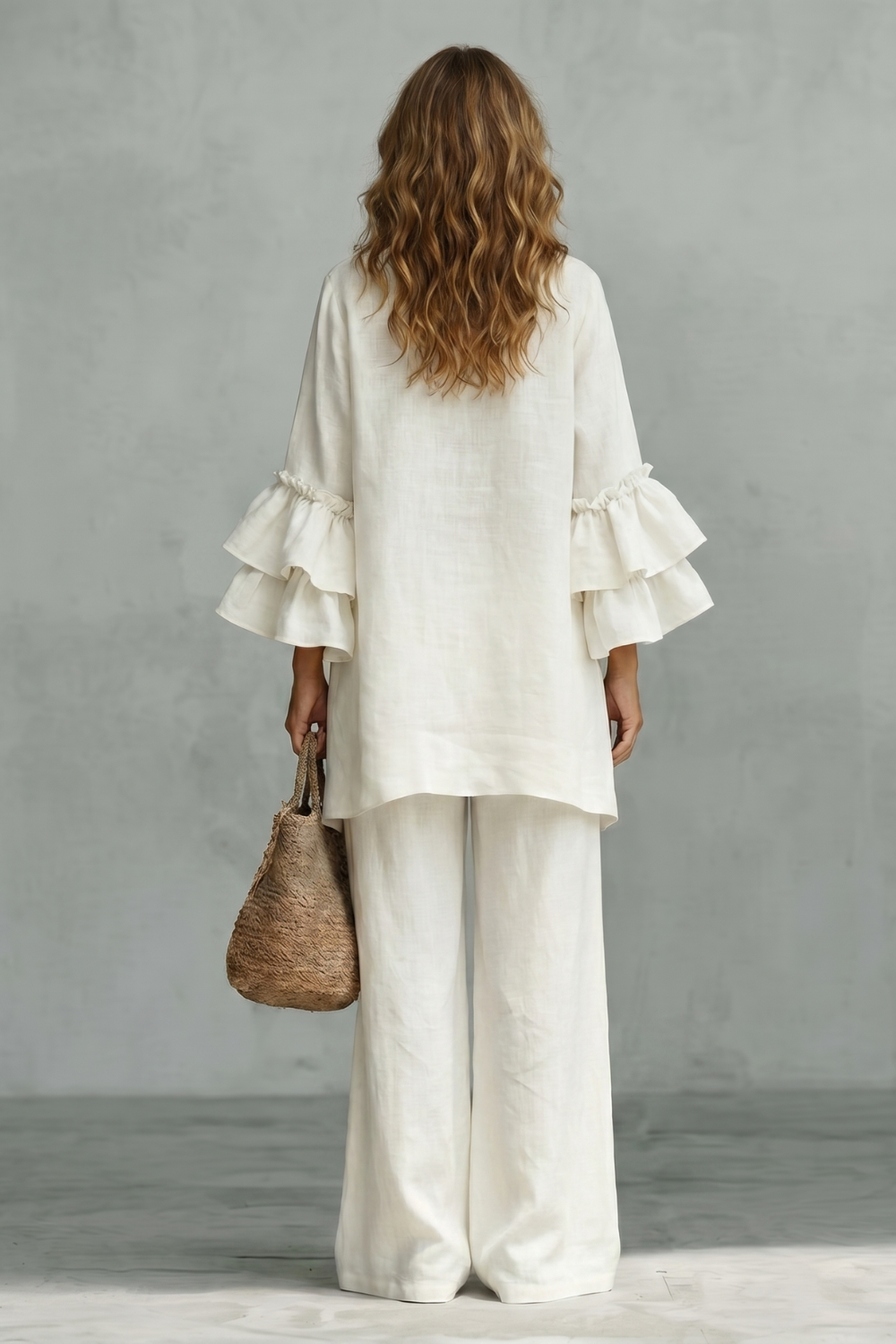Women's Ruffle Sleeve Top and Wide-Leg Trouser Co-ord Set - Elodrienne