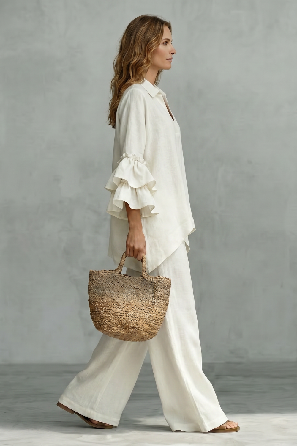Women's Ruffle Sleeve Top and Wide-Leg Trouser Co-ord Set - Elodrienne
