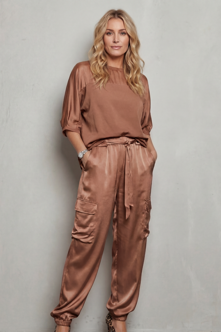 Women's Satin Top and Cargo Trouser Lounge Co-ord Set - Dulcienne