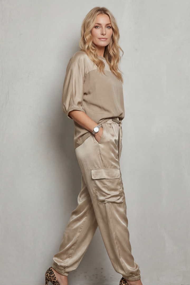 Women's Satin Top and Cargo Trouser Lounge Co-ord Set - Dulcienne