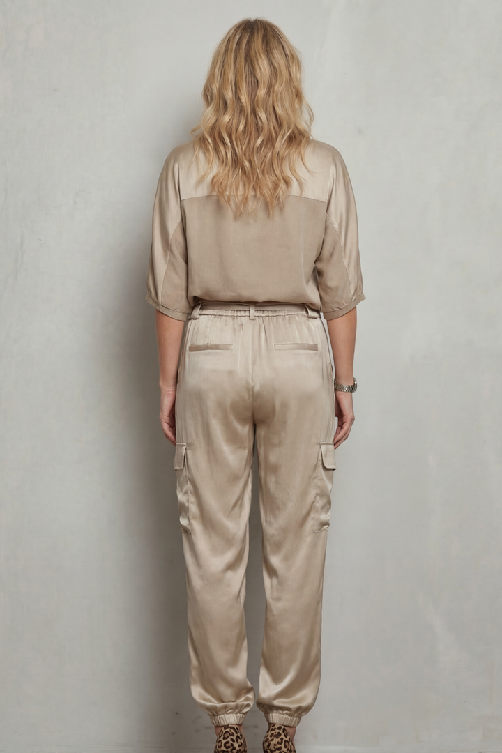 Women's Satin Top and Cargo Trouser Lounge Co-ord Set - Dulcienne
