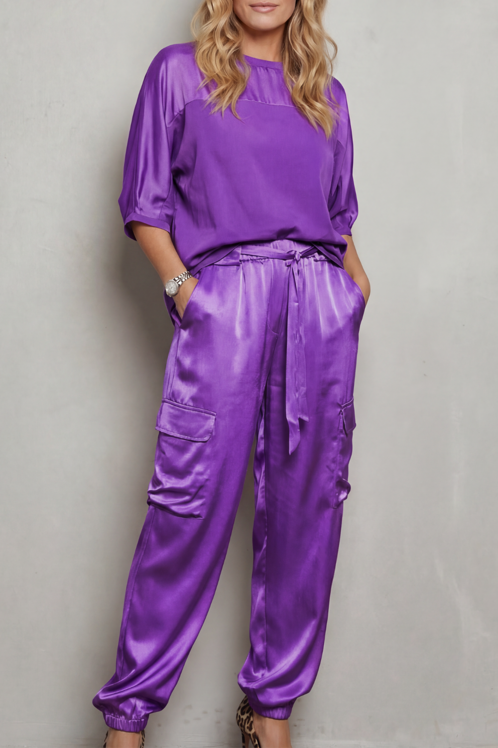 Women's Satin Top and Cargo Trouser Lounge Co-ord Set - Dulcienne